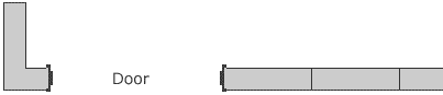 Door on corner return. Corner returns + Corner return halves, (or halves and quarters) to corner side, stretchers + halves to other side